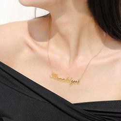 MONOOC Custom Name Necklace Personalized, 14K Gold Plated Personalized Name Necklace Gold Rose Gold Silver Color Stainless Steel Name Plate Necklace for Women Girls Men, Customized Name Word Necklace