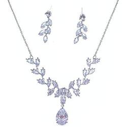 Roseeden Bridal Zirconia Necklace and Earrings Set CZ Wedding Jewelry for Brides and Bridesmaids RE8070