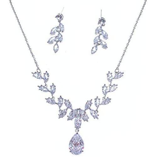 Roseeden Bridal Zirconia Necklace and Earrings Set CZ Wedding Jewelry for Brides and Bridesmaids RE8070