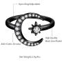 beautlace Star and Moon Adjustable Rings 18K Gold/Silver/Black Gun Plated Crescent Moon Stars Open Ring Jewelry for Women KR0032