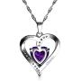 DEPHINI - Purple Heart Necklace - 925 Sterling Silver - CZ Crystal Pendant Birthstone - Fine Jewellery Love - 18 Premium Rhodium Plated Silver Chain - A Cubic Zirconia