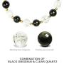 Rose&Poem Black Obsidian and Clear Quartz Crystal Bracelet, 14K Gold Plated Leaf Charm Bracelet, Handmade Natural Beaded Stretch Bracelets, Spiritual Reiki Birthstone Healing Gemstone Crystal Bead Dainty Jewelry