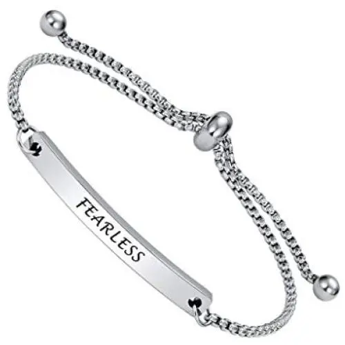 Dainty Personalized Faith Bracelet - FEARLESS - Positive Inspirational Quotes Adjustable Cuff Jewelry For Women, Ideal Gift For Sisters, Niece, Granddaughter, Female friends Dainty Personalized Faith Bracelet - FEARLESS - Positive Inspirational Quotes Adjustable Cuff Jewelry For Women, Ideal Gift For Sisters, Niece, Granddaughter, Female friends
