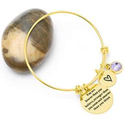 LIUANAN Charm Birthstone Bracelet for Women Girls Silver Inspirational Motivational Bangle Bracelet Jewelry