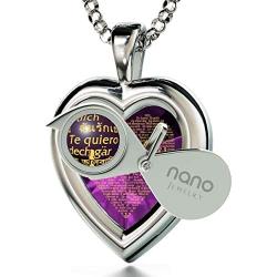 925 Silver Heart Jewelry Set I Love You Necklace 120 Languages Gold Inscribed CZ - Crystal Earrings, 18''