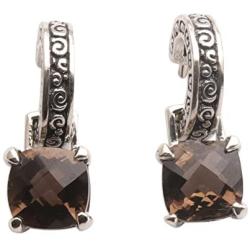 NOVICA Smoky Quartz .925 Sterling Silver Dangle Earrings Buddha Hoops