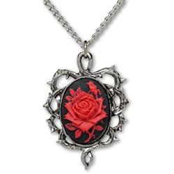 Gothic Red Rose Cameo In Thorns Pendant Necklace