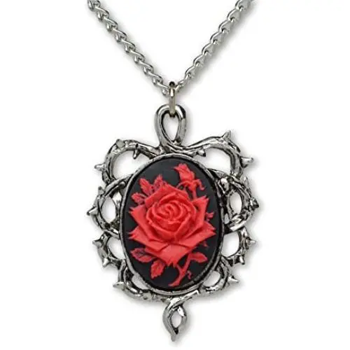 Gothic Red Rose Cameo In Thorns Pendant Necklace Gothic Red Rose Cameo In Thorns Pendant Necklace