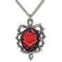 Gothic Red Rose Cameo In Thorns Pendant Necklace