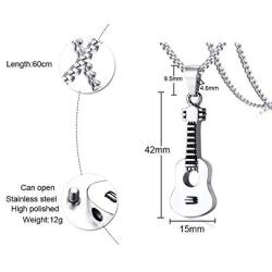 PJ Jewelry Unisex Stainless Steel Guitar Shape Memorial Keepsake Ashes Holder Cremation Urn Remembrance Necklace