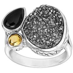 Silpada Crystal Cave Natural Agate & Druzy Ring in Sterling Silver & Brass