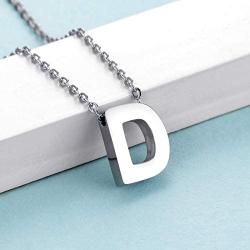 Initial Pendant Necklace Stainless Steel Letters Script Name Monogram Necklaces (D)