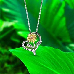 Klurent Sunflower Necklace for Women, Love Heart Pendant My Sunshine Jewelry Adjustable 18-20 Inches, Birthday Mothers Day Valentines Day Necklaces Gifts for Wife Girlfriends Daughter Mother