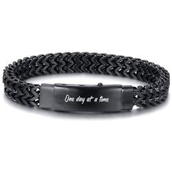 VNOX Personalized Custom Encouraging Messages Quote Link Bracelet Inspirational for Men Boys Adjustable 8-8.6 Inches Metal Double Franco Cuff Wristband
