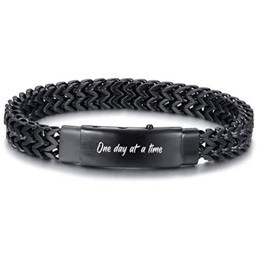 VNOX Personalized Custom Encouraging Messages Quote Link Bracelet Inspirational for Men Boys Adjustable 8-8.6 Inches Metal Double Franco Cuff Wristband