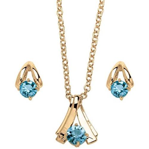 Palm Beach Jewelry Gold Tone Round Simulated Birthstone Solitaire Necklace and Earring Set (15mm), 18 inches