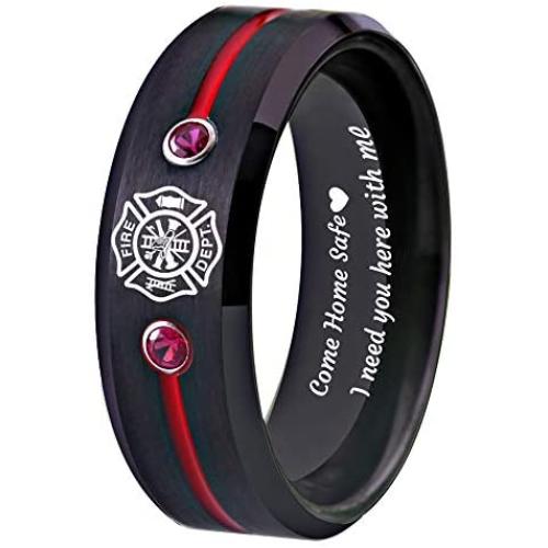 Cloud Dancer Firefighter Fireman Fire Department Fire Police Ring - Husband Boyfriend Best Friend Tungsten Ring Gifts