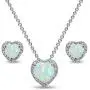 Sterling Silver Genuine or Synthetic Gemstone Halo Heart Necklace & Stud Earrings Set for Women