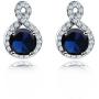 Crystalline Azuria Round Blue Simulated Sapphire Zirconia Crystals Set Pendant Necklace 18'' Earrings 18 ct White Gold Plated