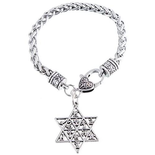 Jewish 12 Tribes of Israel Star of David Charm Alloy Wheat Chain Hebrew Bracelet Gift Women Men Jewelry