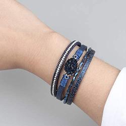 FANCY SHINY Leather Wrap Bracelet Boho Cuff Bracelets Crystal Bead Bracelet with Magnetic Clasp Jewelry Gifts for Women Teen Girls