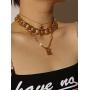 Minimalist Lock Lariat Necklace Layered Necklace Puffy Tiny Heart Necklace Chunky Chain Simple Style for Everyday Wear