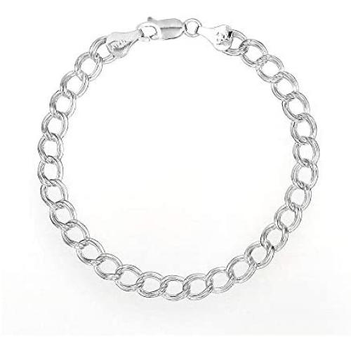 PORI JEWELERS 925 Sterling Silver Italian Charm Link Chain Bracelet for Men and Women - Multiple