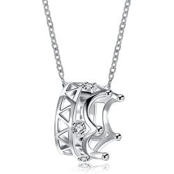 Kebaner Women 925 Sterling Silver Plated Crown Princess Pendant Necklace Austrain Crystal Jewelry