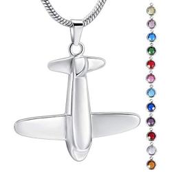 memorial jewelry Birthstone Personalized Airplane Mens Cremation Ashes Jewelry Initial Necklace