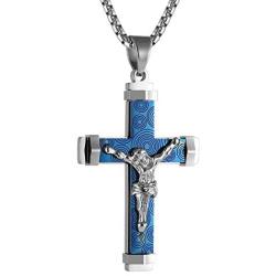 HZMAN Crucifix Stainless Steel Jewelry Jesus Cross Pendant Gold Silver Black Necklace Gift