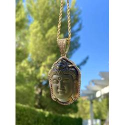 Iced Guanyin Tathagata Buddha Maroon Brown Burgandy Jade Pendant Necklace Rope Chain Genuine Certified Grade A Jadeite Jade Hand Crafted, Jade Necklace, 14k Gold Filled Laughing Jade Buddha Necklace, Jade Medallion, Fast Prime Shipping, Brpwn Iced Jade Bu