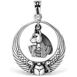 WithLoveSilver 925 Sterling Silver Ancient Egyptian Scarab Goddess with Ankh Bale Pendant