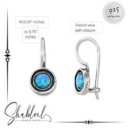SHABLOOL Earring Sterling Silver 925 With Light Blue Cabochon Opal Gemstone Cradled Jewel Earrings Handmade Jewelry Woman Beautiful Fine Detailing An Essential Gift For Her Birthday Mothers Day