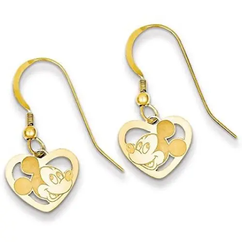 Roy Rose Jewelry Gold-plated Sterling Silver Mickey Mouse Heart Dangle Wire Earrings Trademark and Licensed Roy Rose Jewelry Gold-plated Sterling Silver Mickey Mouse Heart Dangle Wire Earrings Trademark and Licensed