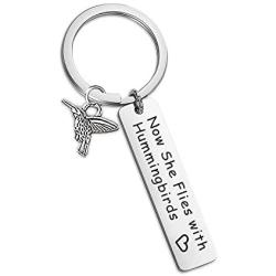 SIDIMELO Now She Flies with Hummingbirds Keychain Hummingbird Memorial Jewelry Sympathy Gift Keychainfor Her Remembrance Gifts