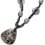COOLSTEELANDBEYOND Black Statement Necklace Long Gem Stone Beads Chain Large Dangling Leopard Print Resin Sector Charm