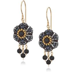 Miguel Ases Womens 3D Dahlia Triple Onyx Wrap Dangle Obsidian Rose Gold Drop Earrings