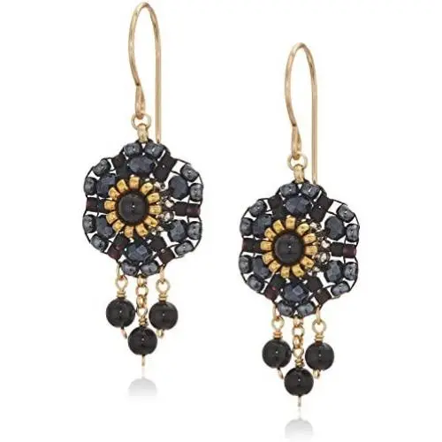 Miguel Ases Womens 3D Dahlia Triple Onyx Wrap Dangle Obsidian Rose Gold Drop Earrings Miguel Ases Womens 3D Dahlia Triple Onyx Wrap Dangle Obsidian Rose Gold Drop Earrings