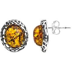 Baltic Honey Amber Sterling Silver Round Stud Earrings