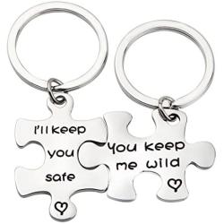 MAOFAED Sister Puzzle Keychain Couple Keychain Set You Keep Me Wild Ill Keep You Safe Keychain Set of 2