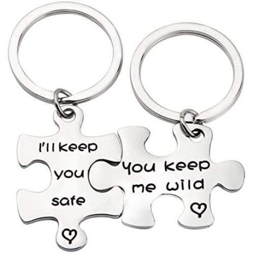 MAOFAED Sister Puzzle Keychain Couple Keychain Set You Keep Me Wild Ill Keep You Safe Keychain Set of 2