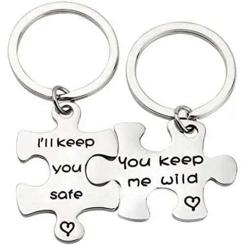 MAOFAED Sister Puzzle Keychain Couple Keychain Set You Keep Me Wild Ill Keep You Safe Keychain Set of 2