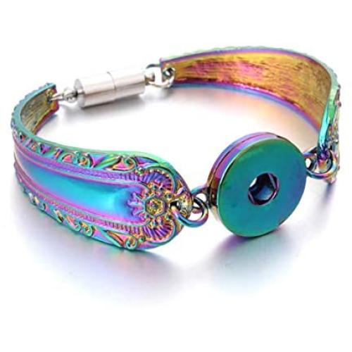 My Prime Gifts Snap Jewelry Rainbow Multicolor Magnetic Spoon Style Bracelet