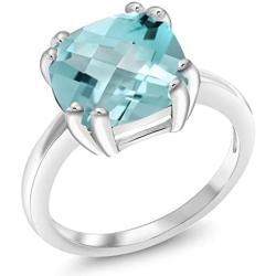 Gem Stone King 925 Sterling Silver Sky Blue Topaz Women Ring (4.65 Ct Cushion Checkerboard, Gemstone Birthstone, Available in size 5, 6, 7, 8, 9)