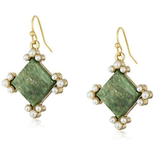 1928 Jewelry Gold-Tone Semi-Precious Aventurine Green Drop Earrings