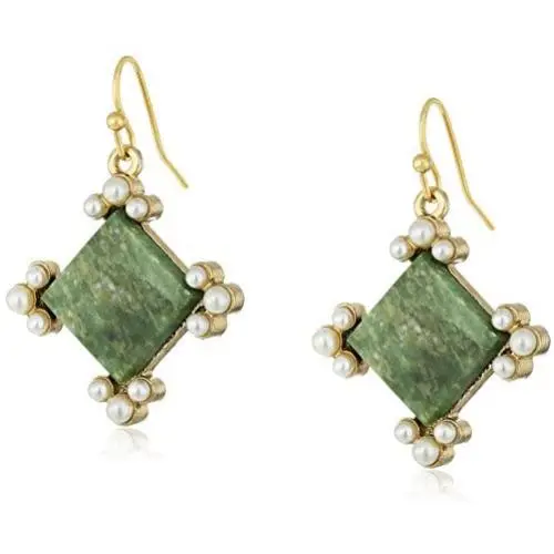1928 Jewelry Gold-Tone Semi-Precious Aventurine Green Drop Earrings 1928 Jewelry Gold-Tone Semi-Precious Aventurine Green Drop Earrings