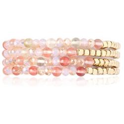 RIAH FASHION Delicate Boho Beaded Multi Layer Versatile Statement Bracelets - Stackable Stretch Strand Cuff Bangles Sparkly Crystal, Natural Stone, Tassel Charm