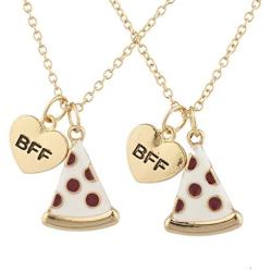 Lux Accessories Goldtone Enamel Pizza Emoji BFF Best Friend Forever Necklace (2pc)