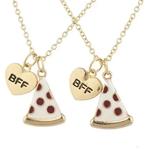 Lux Accessories Goldtone Enamel Pizza Emoji BFF Best Friend Forever Necklace (2pc)