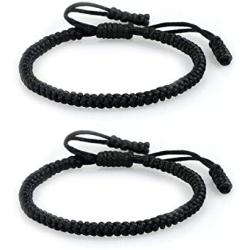 2pcs/Set Tibetan Buddhist Woven Bracelets Lucky Protection Red String Knot Rope Handmade Friendship Bracelet for Mens Womens Jewelry(Black,Red,Green,Orange)